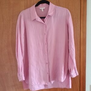 Eileen Fisher Organic Linen  Button-down Blouse in Rose Pink - XXS - Oversized